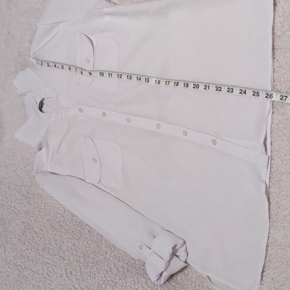 Notations White Collared Long Sleeve Tops Size L Roll Tab 100% Polyester - Picture 8 of 15